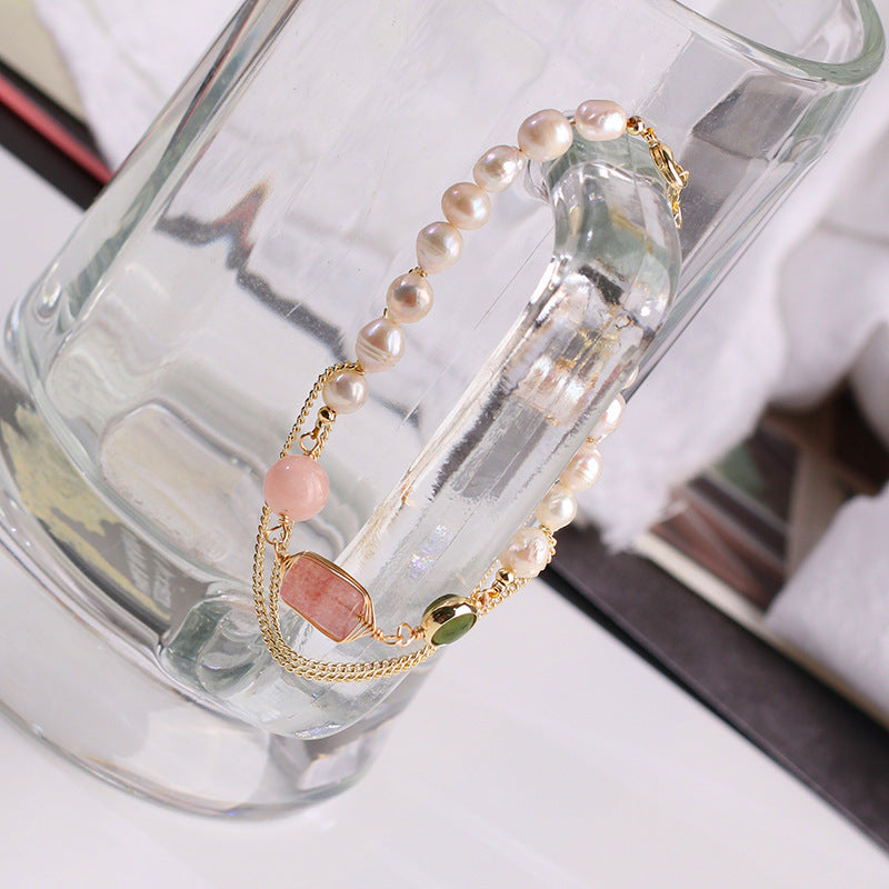 Natural Pearl Strawberry Crystal Bracelet - Niza Noir