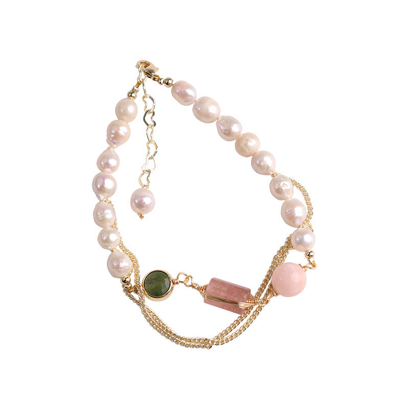 Natural Pearl Strawberry Crystal Bracelet - Niza Noir