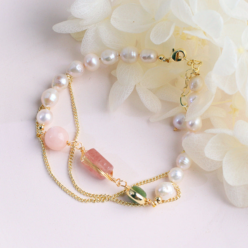 Natural Pearl Strawberry Crystal Bracelet - Niza Noir