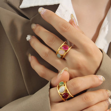 Women Multi Color Beaded Ring - Niza Noir