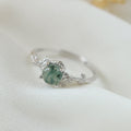 S925 Silver Green Moss Stone Finger Ring - Niza Noir