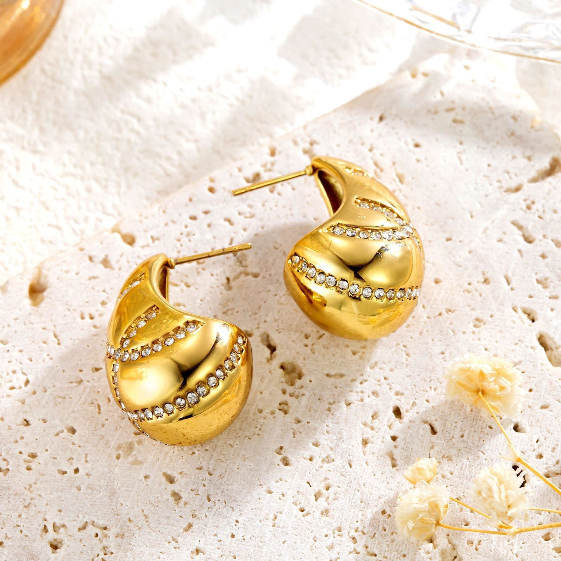 Cross Studded Diamond Drop Style Earrings