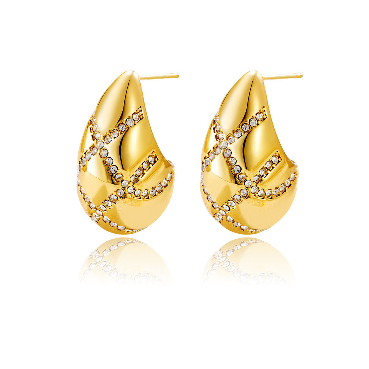 Cross Studded Diamond Drop Style Earrings