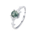 S925 Silver Green Moss Stone Finger Ring - Niza Noir