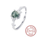 S925 Silver Green Moss Stone Finger Ring - Niza Noir