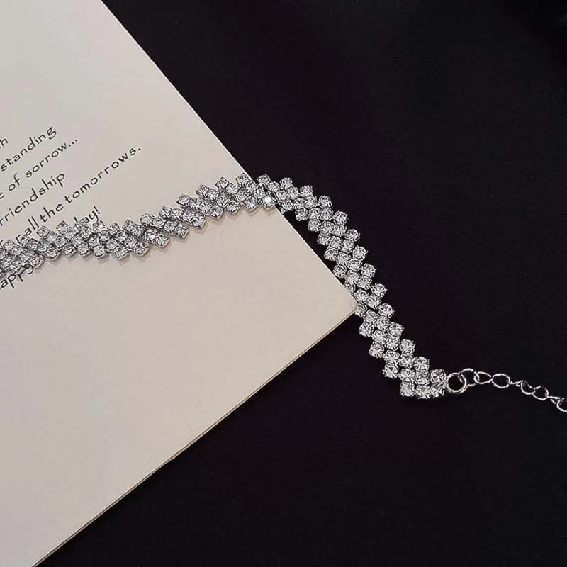 Fashion Sliver Color Crystal Choker Necklaces