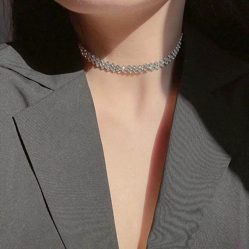 Fashion Sliver Color Crystal Choker Necklaces
