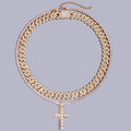 2Pcs Golden Cross Necklace Prong Cuban Link Chain