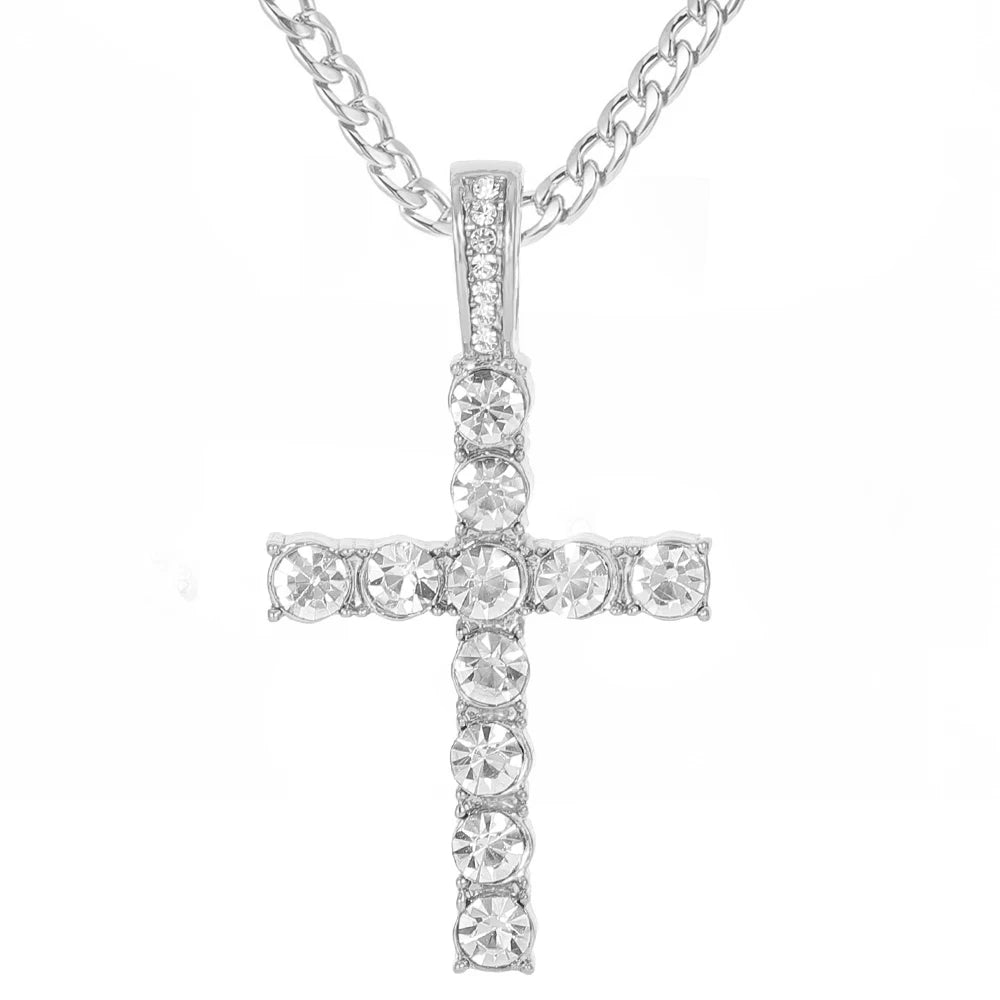 Men Hip Hop Cross Pendant Necklace with 4mm Zircon