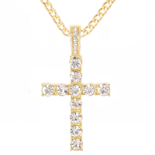 Men Hip Hop Cross Pendant Necklace with 4mm Zircon