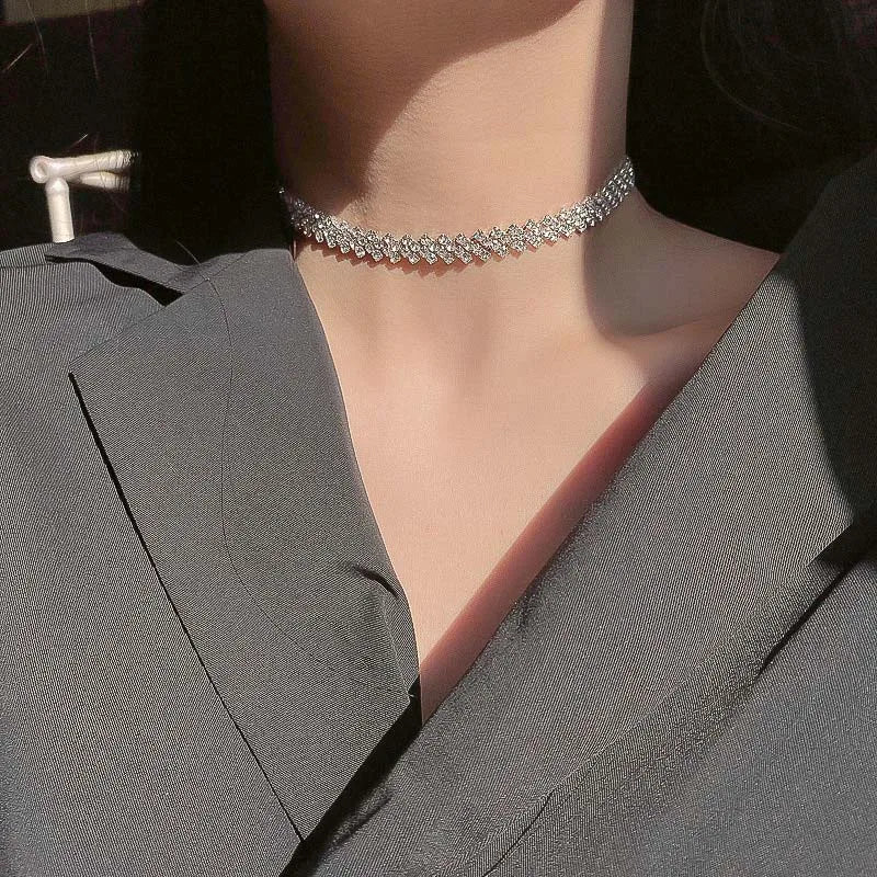Fashion Sliver Color Crystal Choker Necklaces