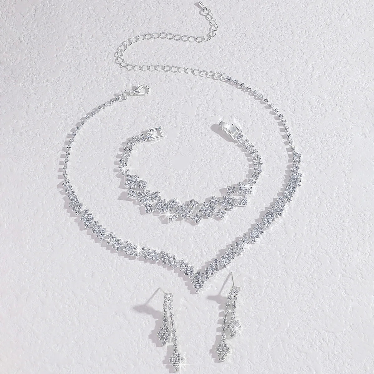 silver plated rhinestone jewelry set