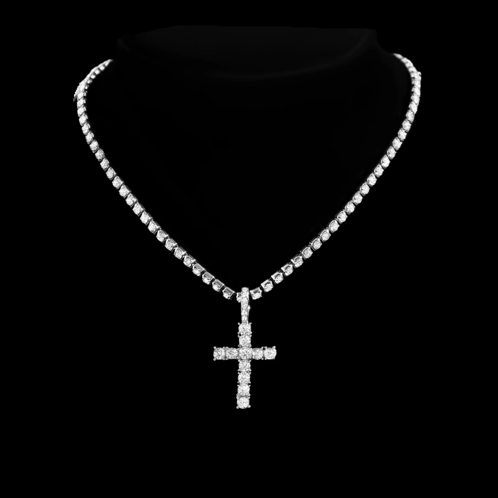 2Pcs Golden Cross Necklace Prong Cuban Link Chain