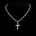 2Pcs Golden Cross Necklace Prong Cuban Link Chain