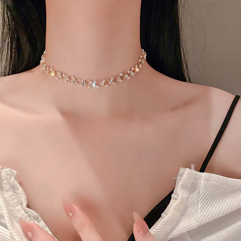 Fashion Sliver Color Crystal Choker Necklaces