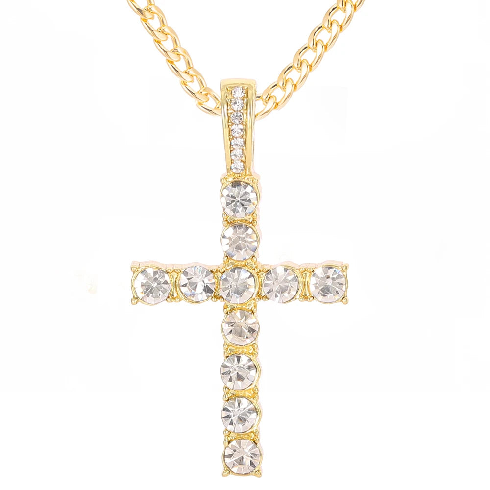 Men Hip Hop Cross Pendant Necklace with 4mm Zircon