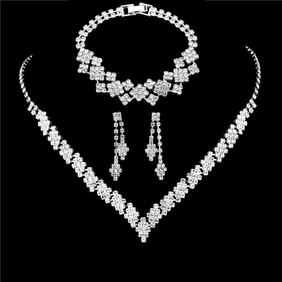 silver plated rhinestone jewelry set