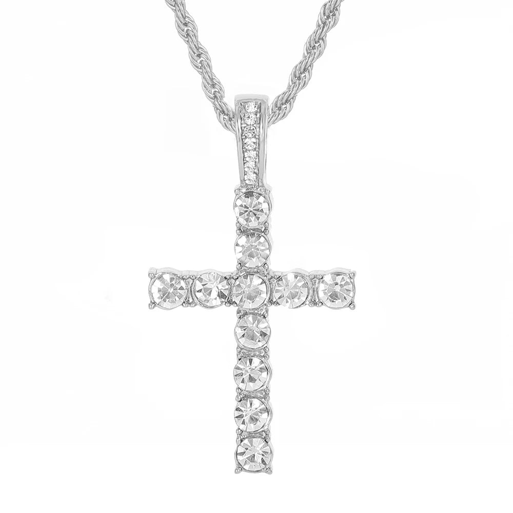 Men Hip Hop Cross Pendant Necklace with 4mm Zircon