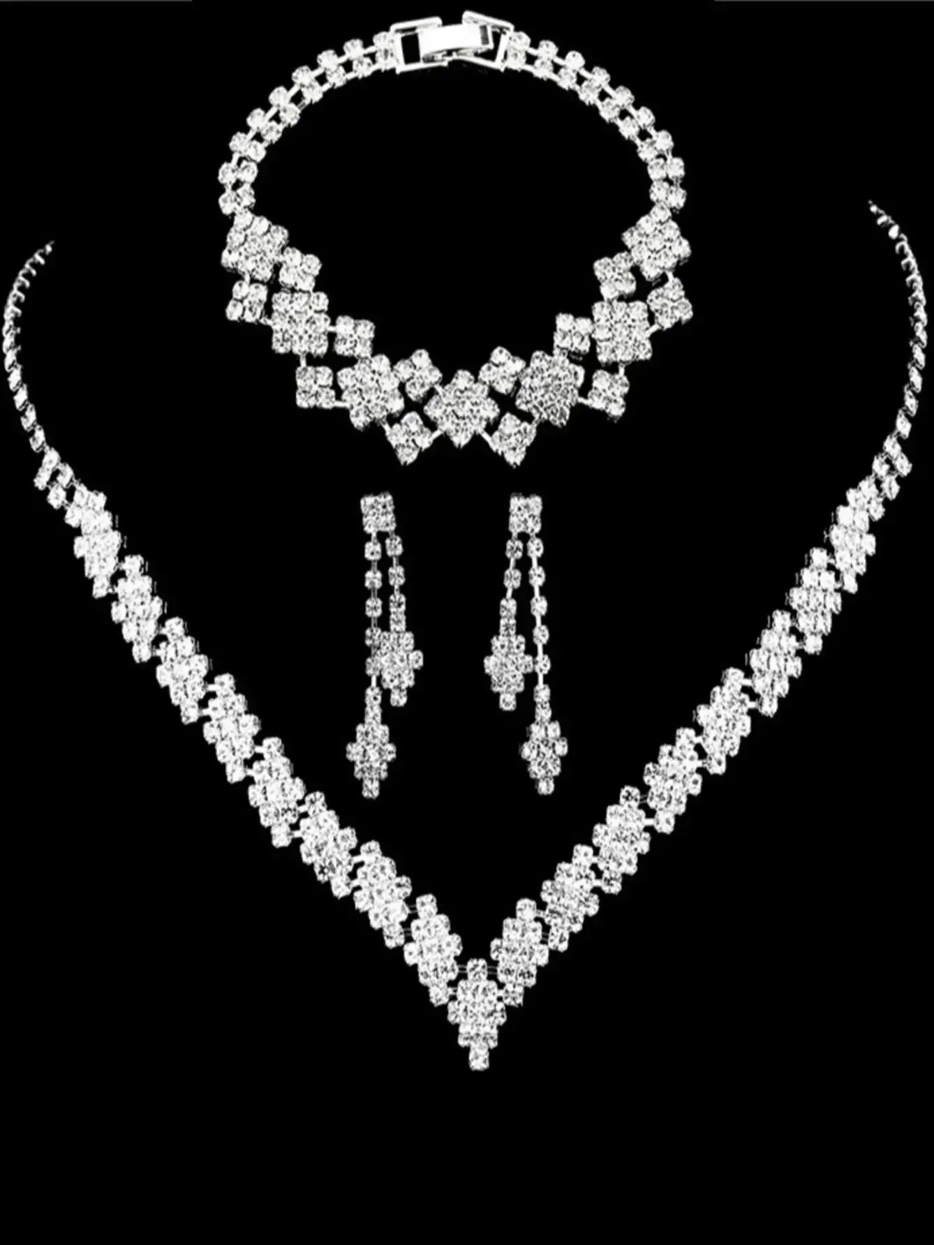 silver plated rhinestone jewelry set