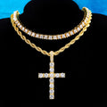 Men Hip Hop Cross Pendant Necklace with 4mm Zircon