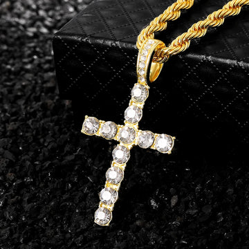 Men Hip Hop Cross Pendant Necklace with 4mm Zircon