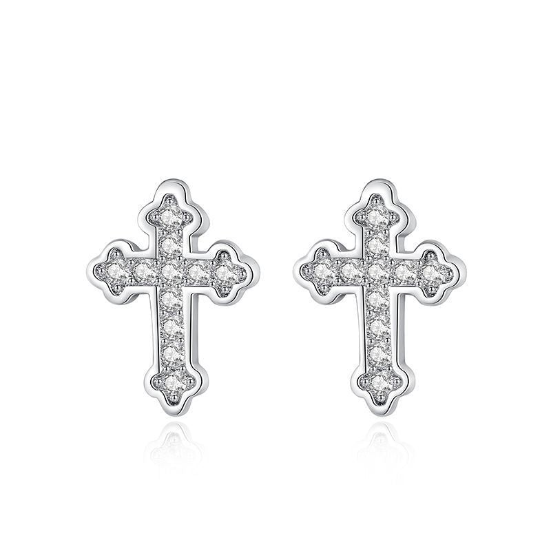 S925 Silver Temperament Diamond Cross Earrings