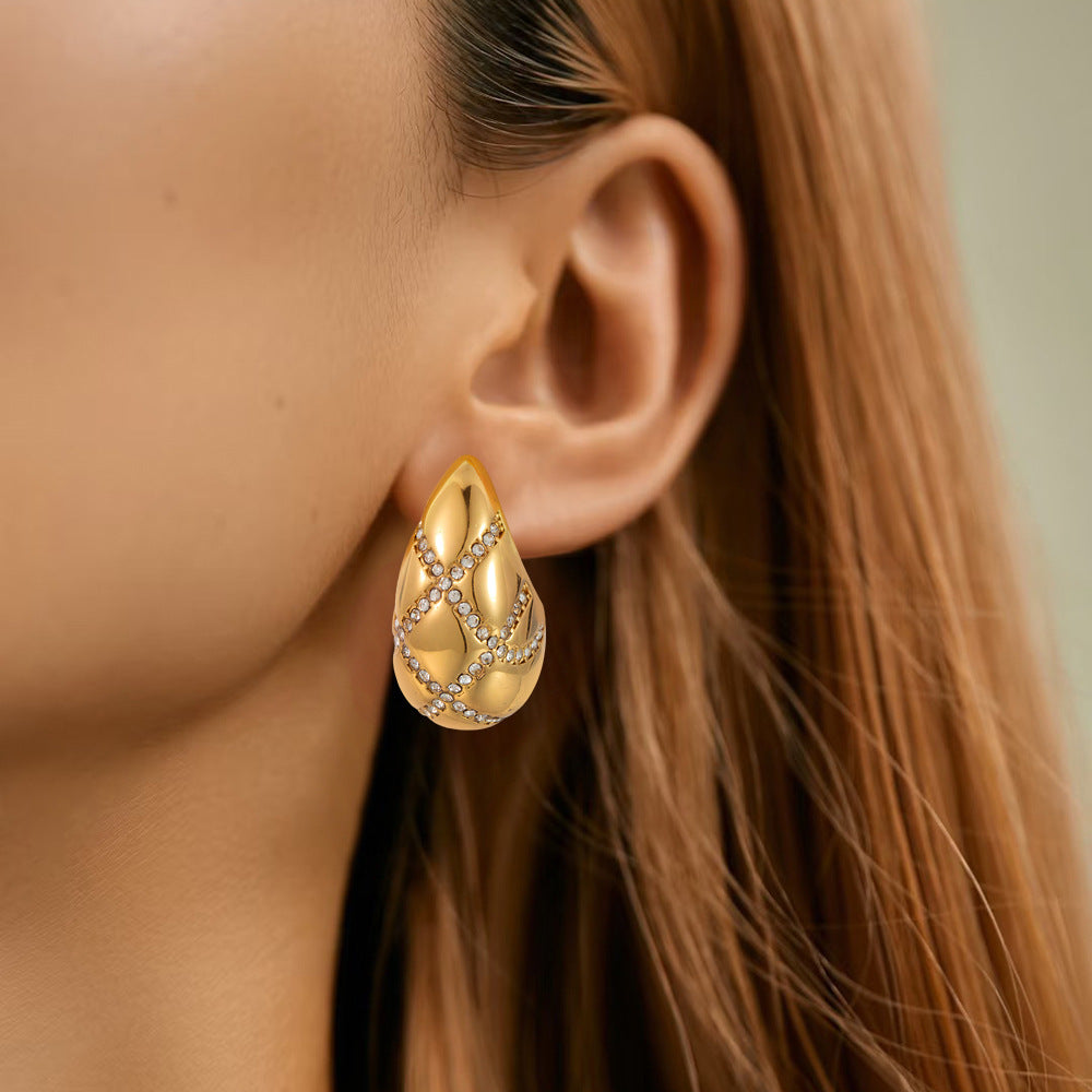 Cross Studded Diamond Drop Style Earrings