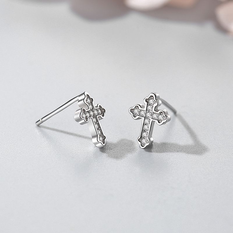 S925 Silver Temperament Diamond Cross Earrings