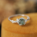 S925 Silver Green Moss Stone Finger Ring - Niza Noir